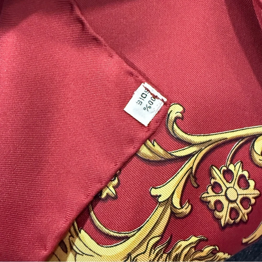 Authentic Hermès Silk Scarf 90 Carré Red Cream Gold Hand Rolled Made in France